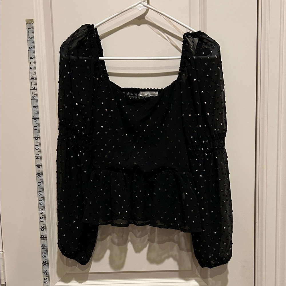 June & Hudson Black Sheer Polka Dot Blouse